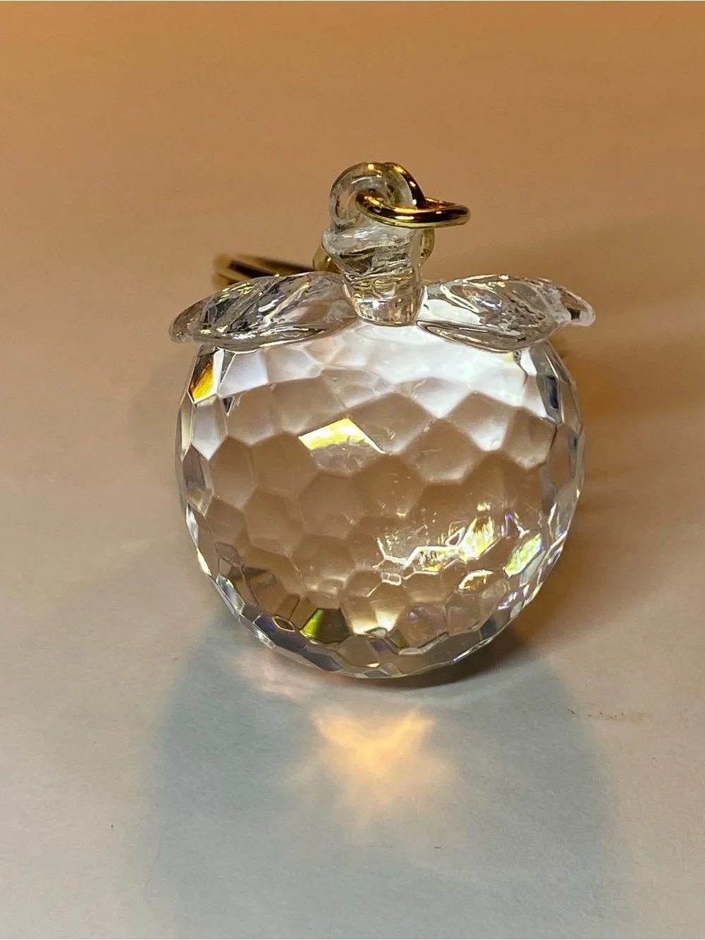 Crystal Cut Glass Apple Golden KeyChain